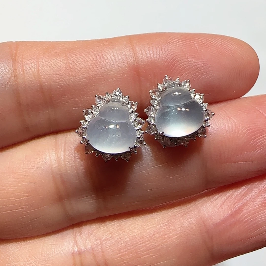 翡翠18K金镶嵌耳饰葫芦耳钉