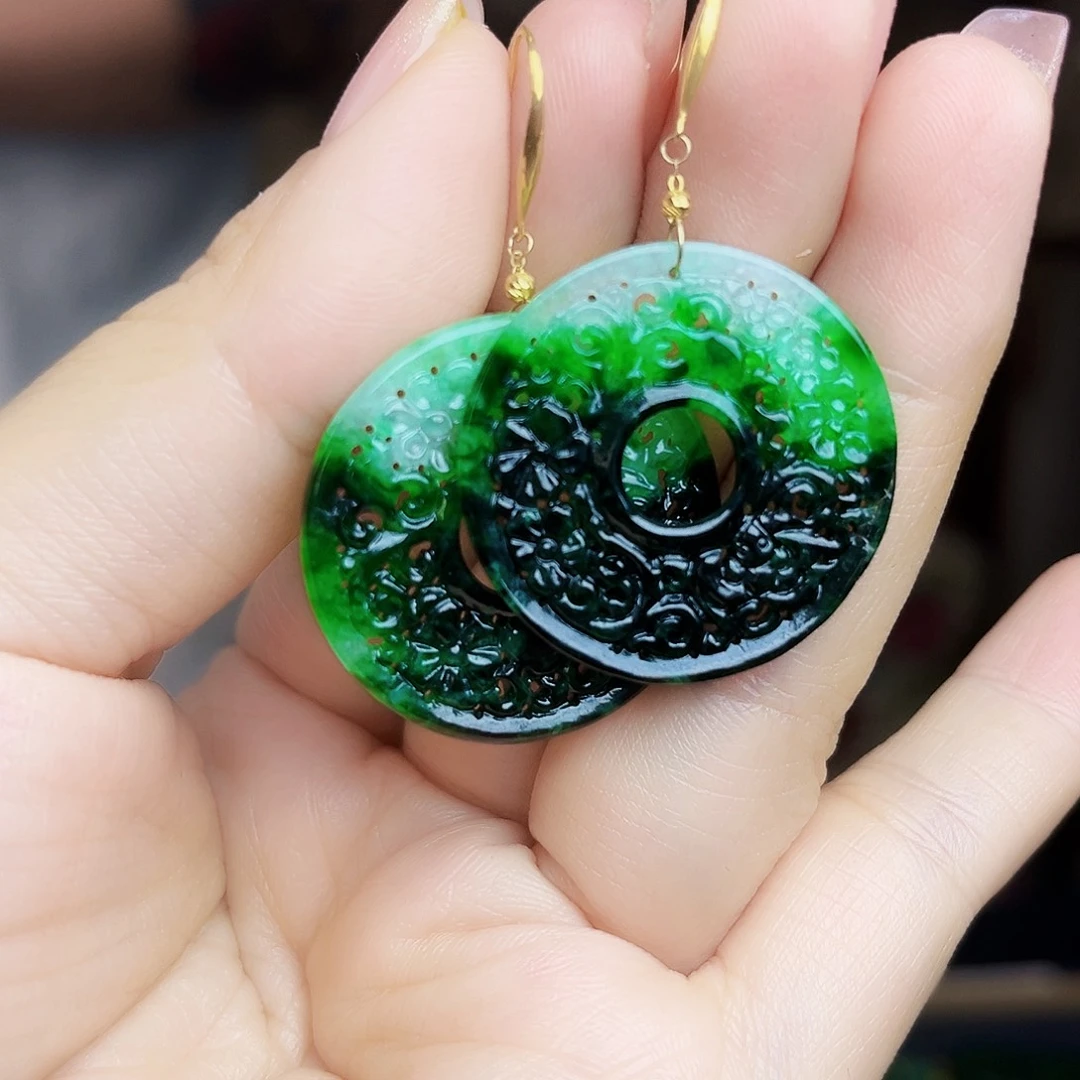 翡翠18K金镶嵌颈饰耳饰