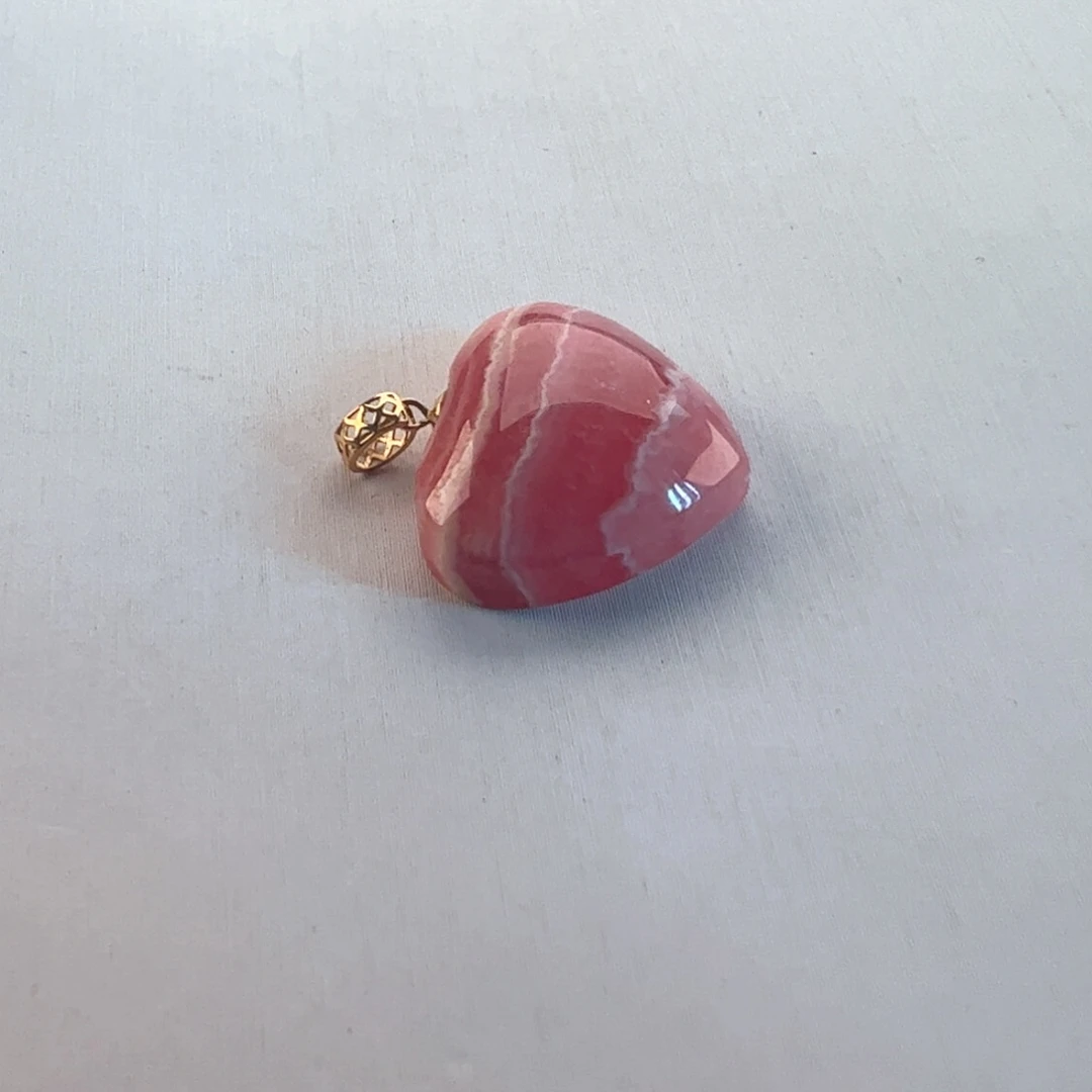 菱锰矿（红纹石）18K金镶嵌吊坠(赠链)