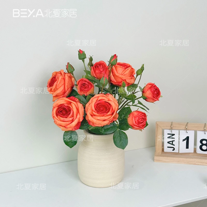 复古焦边轩雅玫瑰仿真花多头仿假花家居客厅搬家装饰花