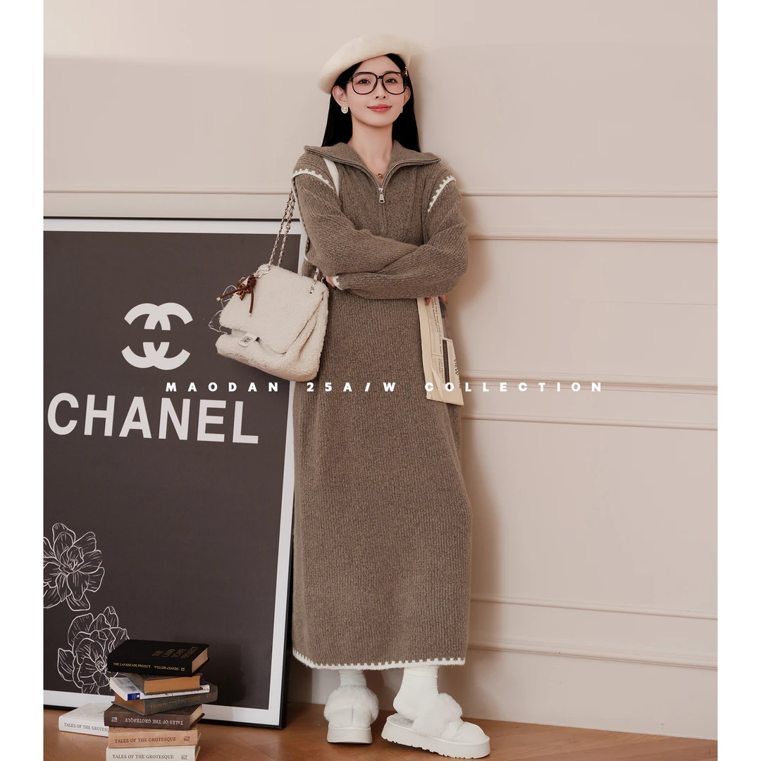 maodan/猫单【暖调油画】【羊毛】孕妇装秋冬新品直筒时尚简约连衣裙