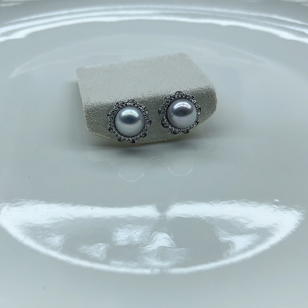 银S925镶嵌耳饰海水珍珠