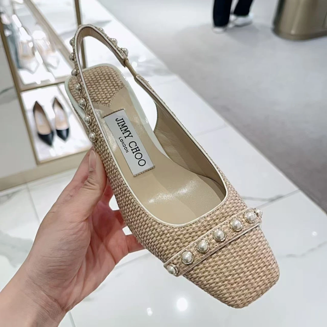 未使用 JIMMY CHOO/吉米周 女鞋珍珠仿编织粗跟凉鞋