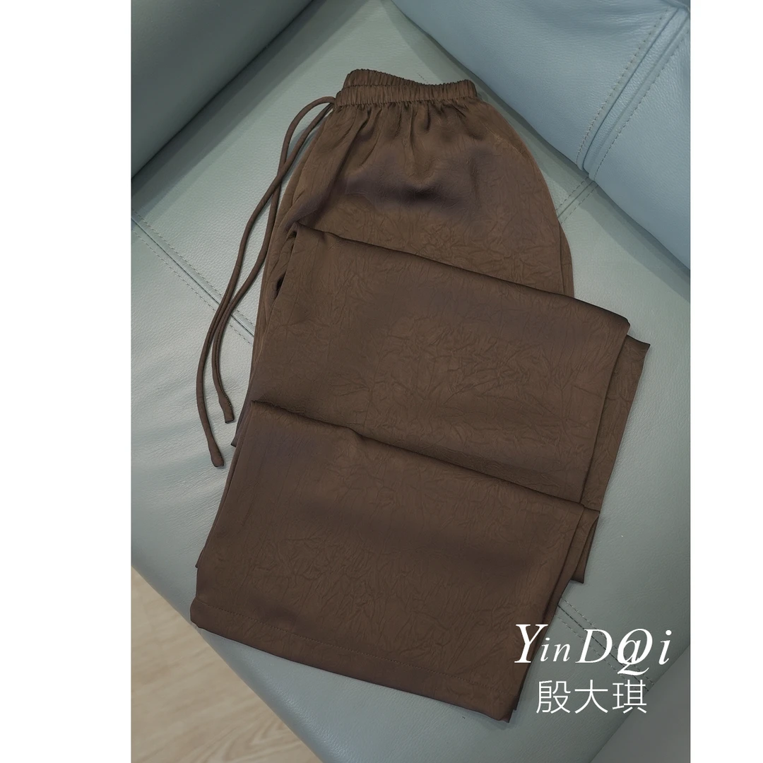 FL 夏季百搭松紧腰显瘦微阔直筒休闲裤女