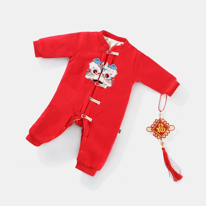 婴儿连体衣加厚冬季新款宝宝衣服刺绣老虎新生儿衣服周岁婴儿服装