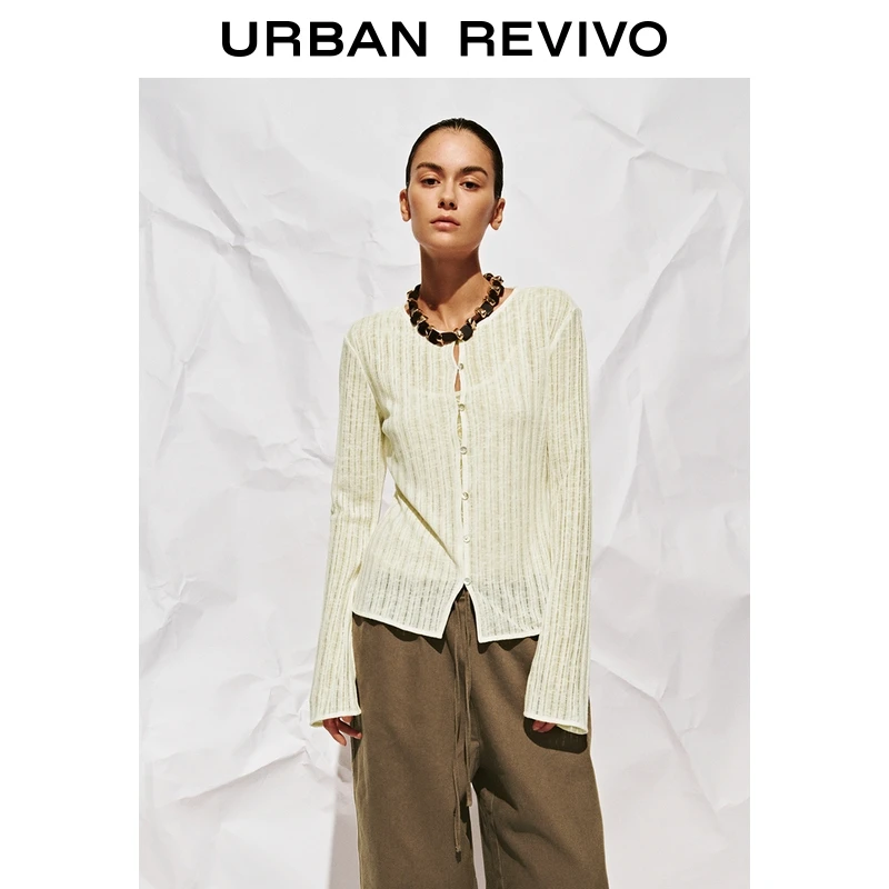 UR2025秋季新款女装简约气质竖纹肌理修身长袖T恤UWH450123+