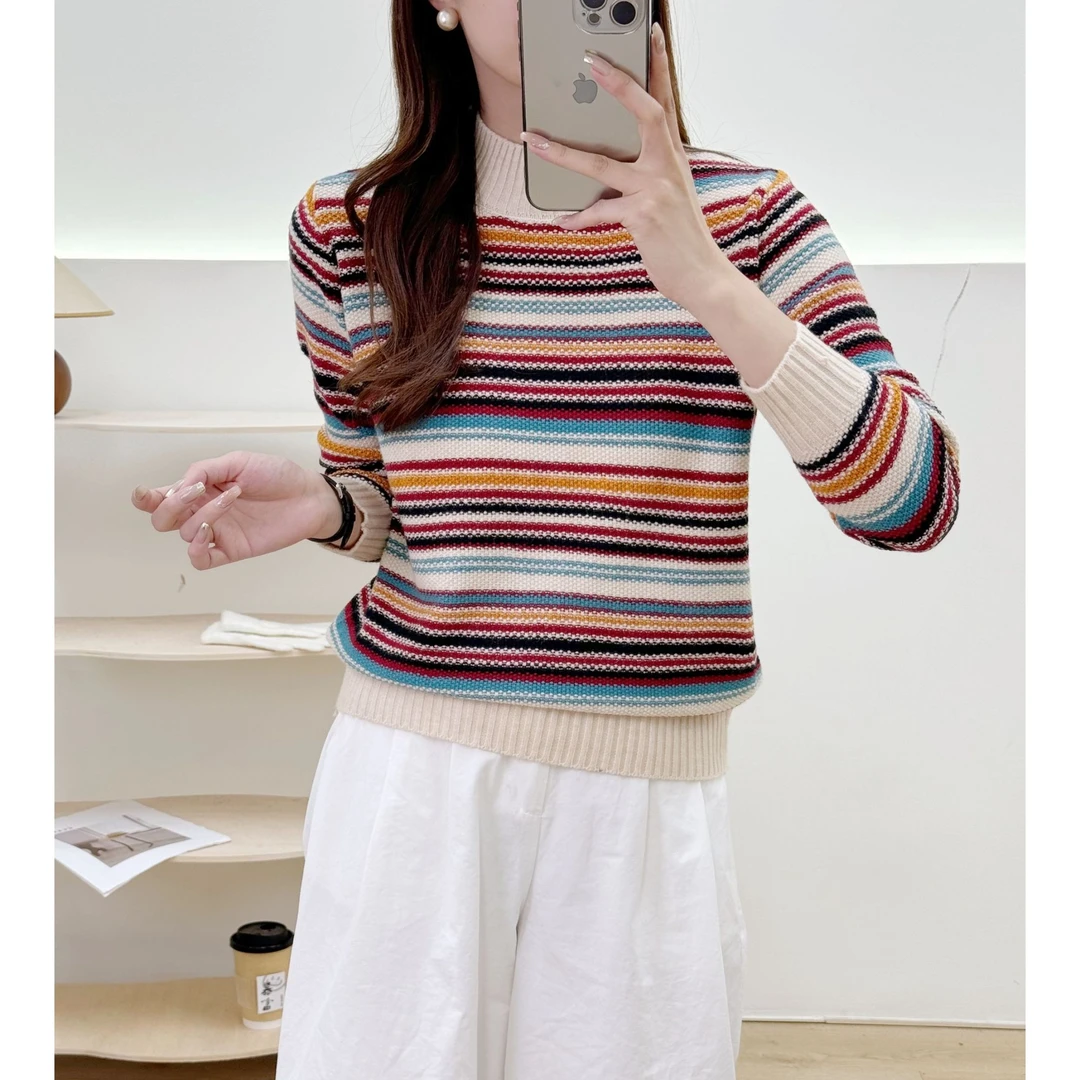 【七彩毛衣米杏色】2024新款时尚百搭洋气亲肤显白保暖针织毛衣