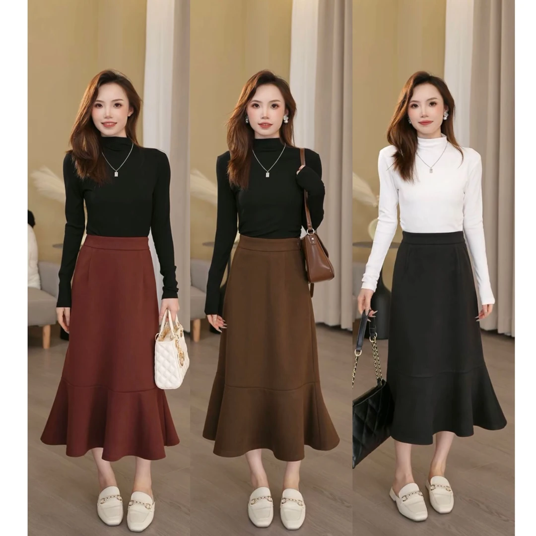 秋冬季中长款小个子百褶裙高腰不规则鱼尾裙