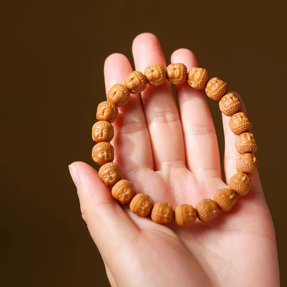 核桃野生桃核精雕雕刻猴头佛头宝宝手串单圈精工精品男女文玩手链