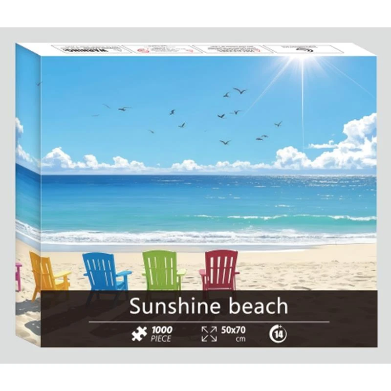 【阳光海滩】1000片白卡拼图 外贸高清印刷益智玩具家庭游戏70×50CM