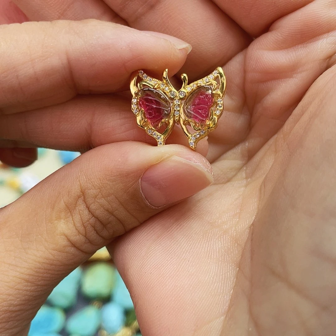 银S925镀金镶嵌吊坠(不含链)碧玺