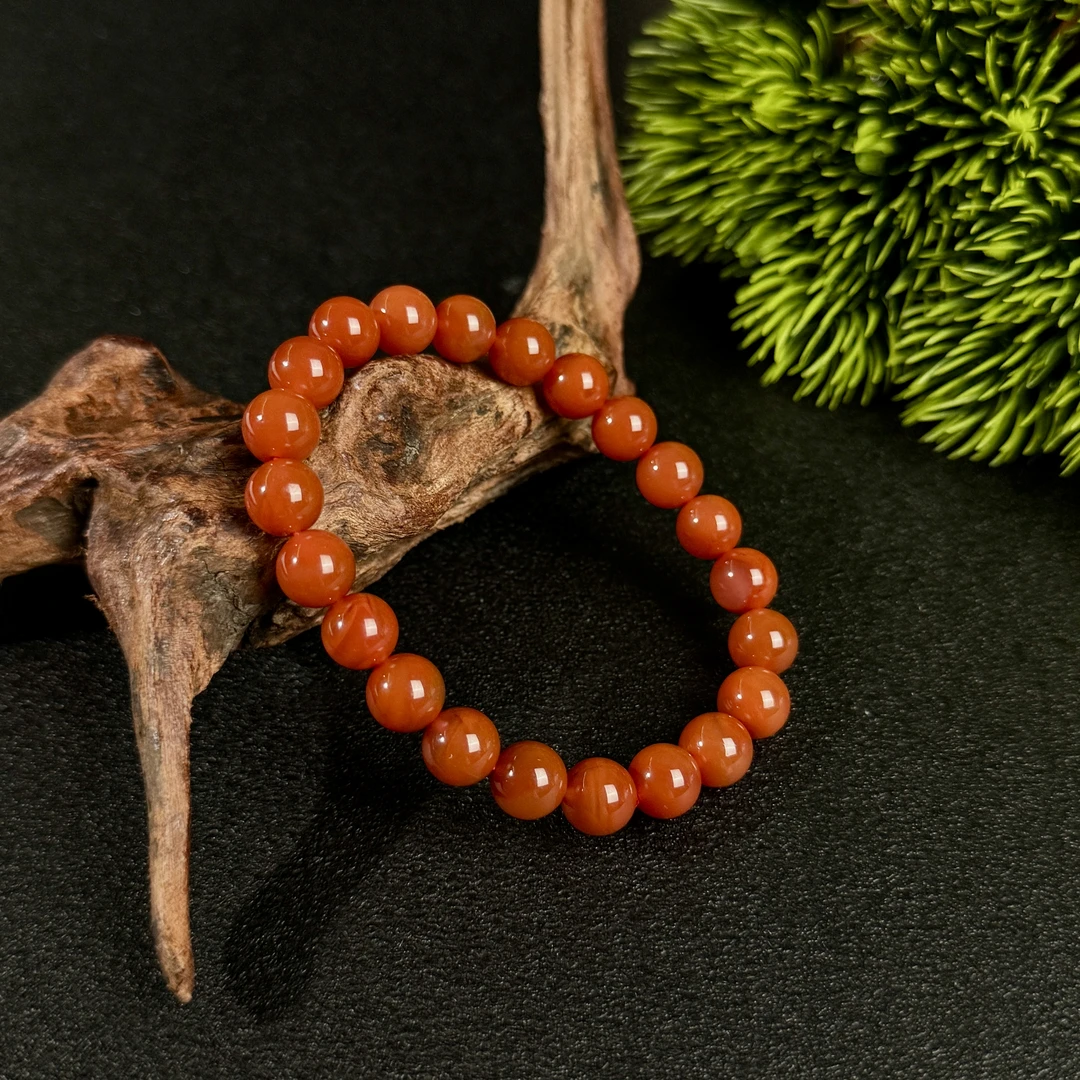 约9-10mm南红满色圆珠手串