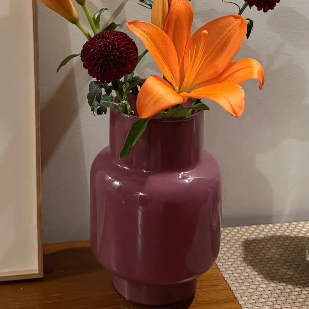 欧式复古风酱紫色灯笼花瓶客厅装饰水培插花创意设计居家摆件