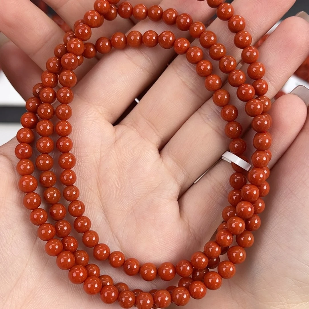 南红玛瑙未镶嵌瓦西柿子红满肉5mm多圈