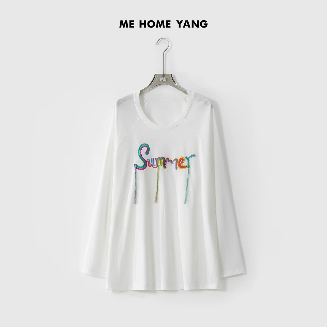 ME【夏日多巴胺长袖T】冰肌丝滑刺绣流苏显瘦舒适百搭T恤MESS2994
