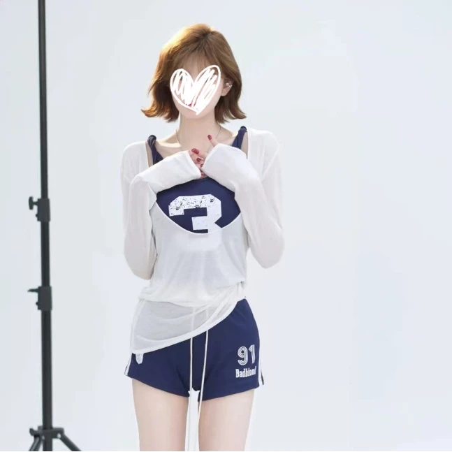 【退货补贴8-12】三件套装女薄款防晒罩衫+无袖背心+运动短裤套装