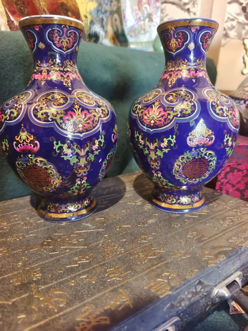 珐琅彩 大口深蓝  壹对