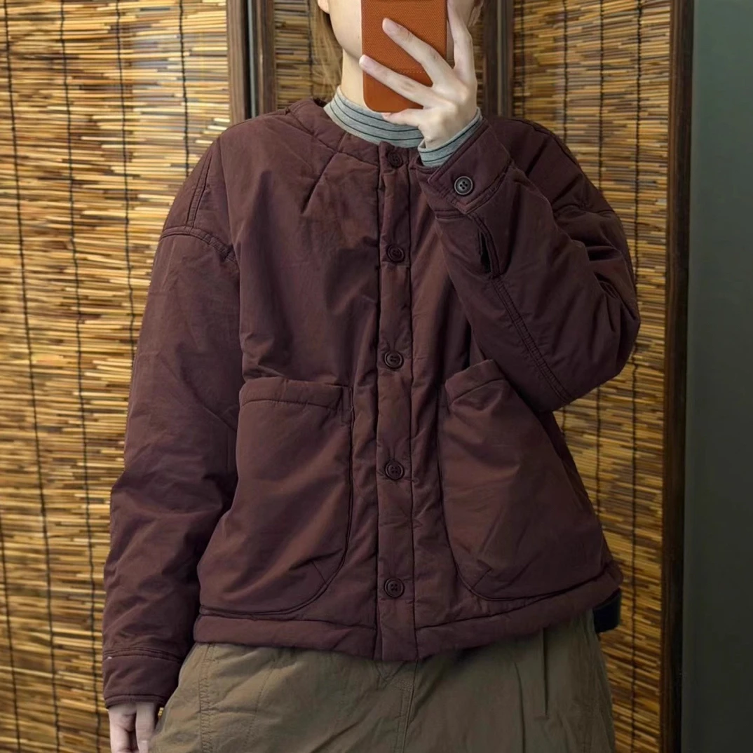 棉衣衬衣女款2025新款爆款秋冬季夹棉内搭复古减龄小众轻薄小棉服