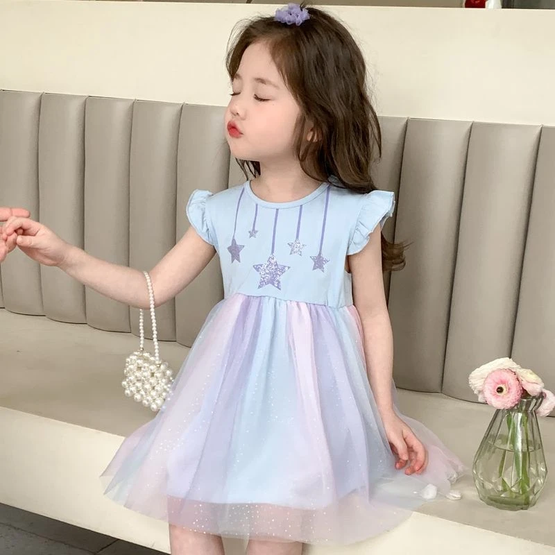 女童夏季连衣裙2025新款儿童飞袖公主裙洋气纱裙宝宝夏装薄款裙子