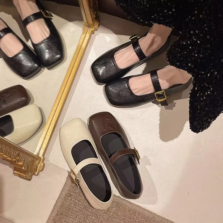 气质方头平底单鞋女2025新款夏季法式复古玛丽珍小皮鞋浅口通勤鞋