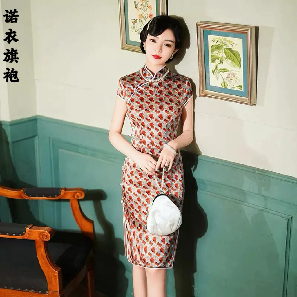 诺衣【桃花诺】桑蚕丝短款旗袍