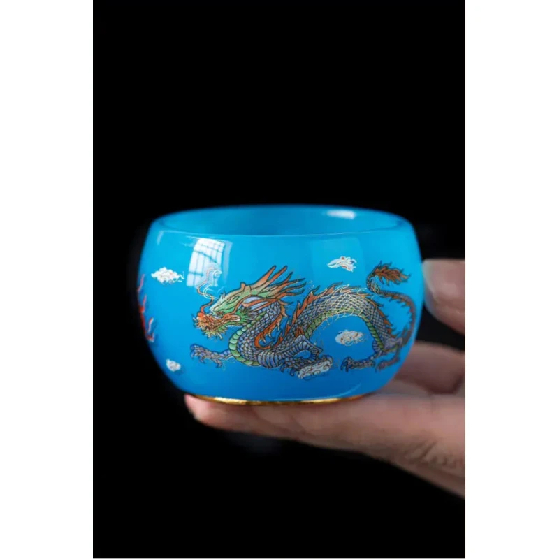 高端茶器蓝琉璃【龙凤】主人杯