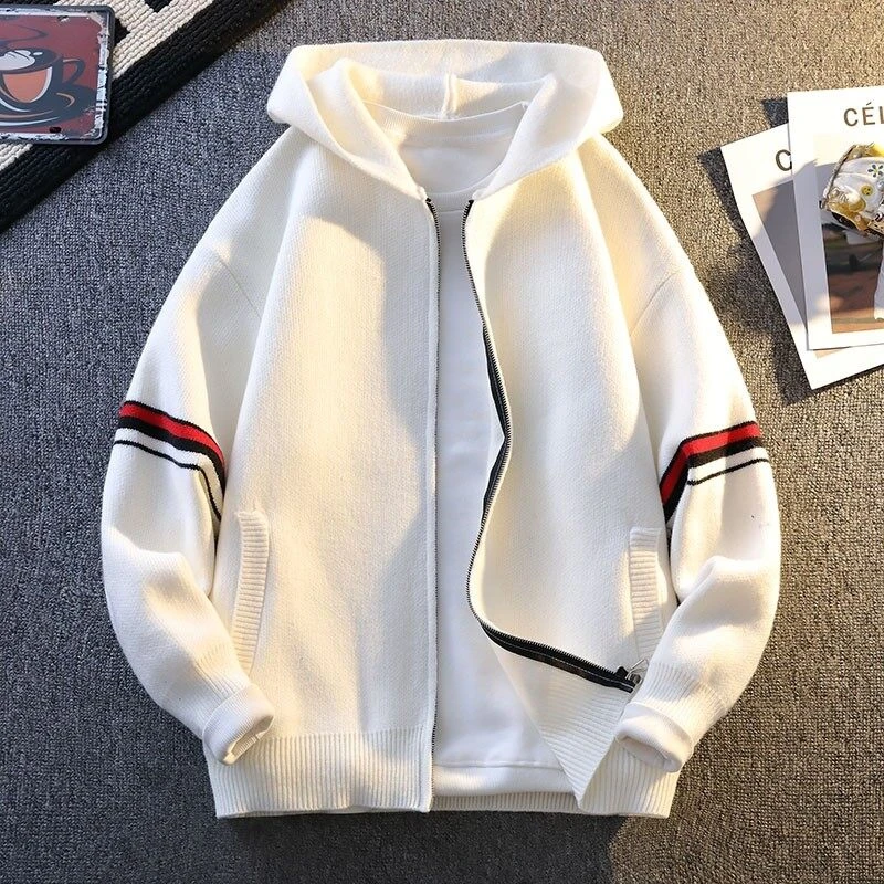 2025秋季新款男士连帽针织毛衣休闲宽松韩系连帽针织毛衣外套刺绣