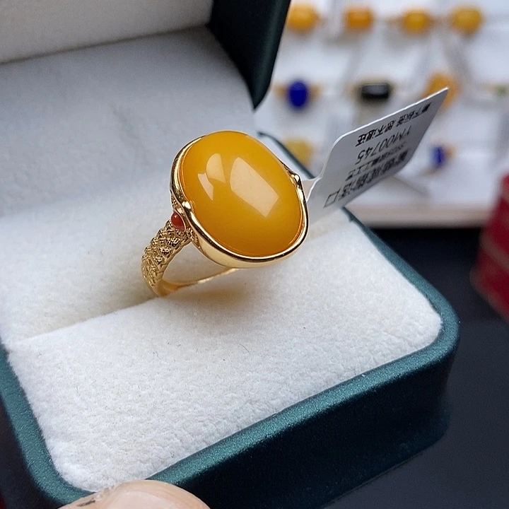 蜜蜡银S925镀金镶嵌戒指