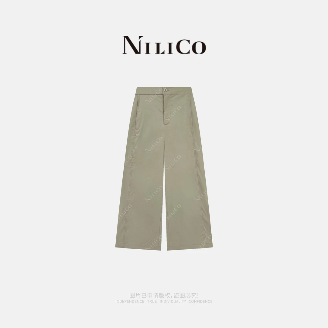 NILICO【慢生活】亚麻莱赛尔立体裁剪显瘦宽松直筒百搭休闲裤夏季