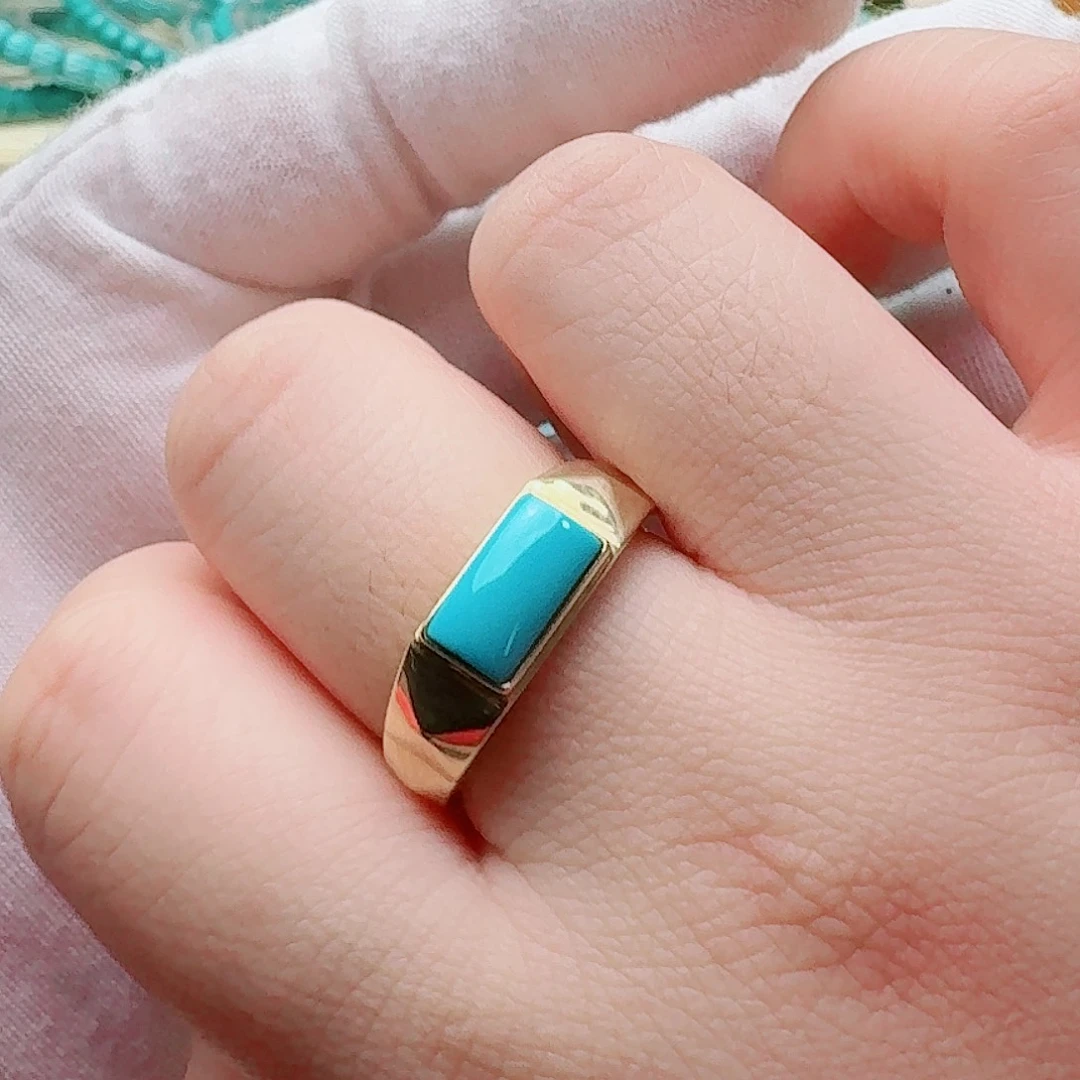 绿松石18K金镶嵌珠宝奇石简约指环