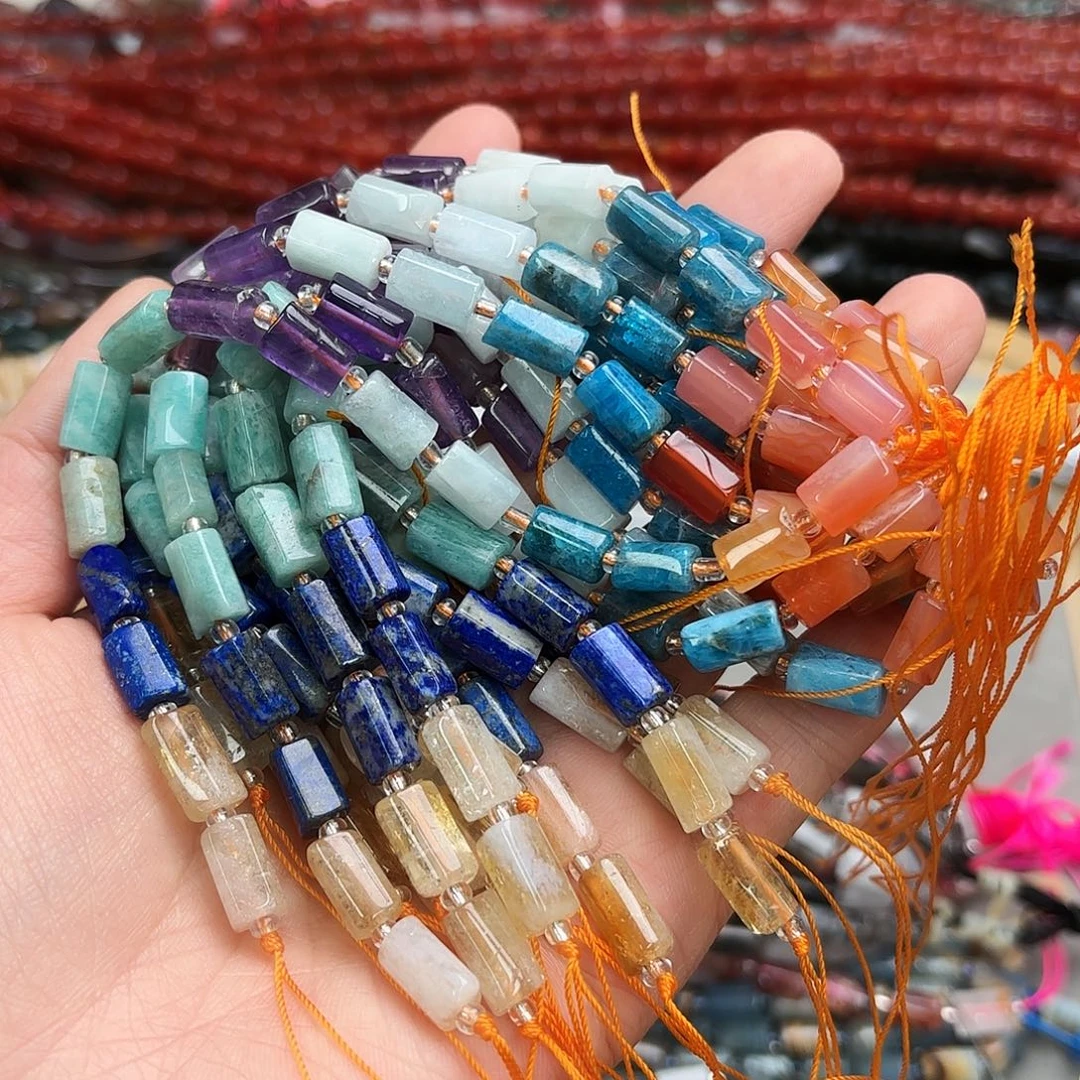 玛瑙/玉髓未镶嵌珠宝半成品7×10七脉轮柱子短条