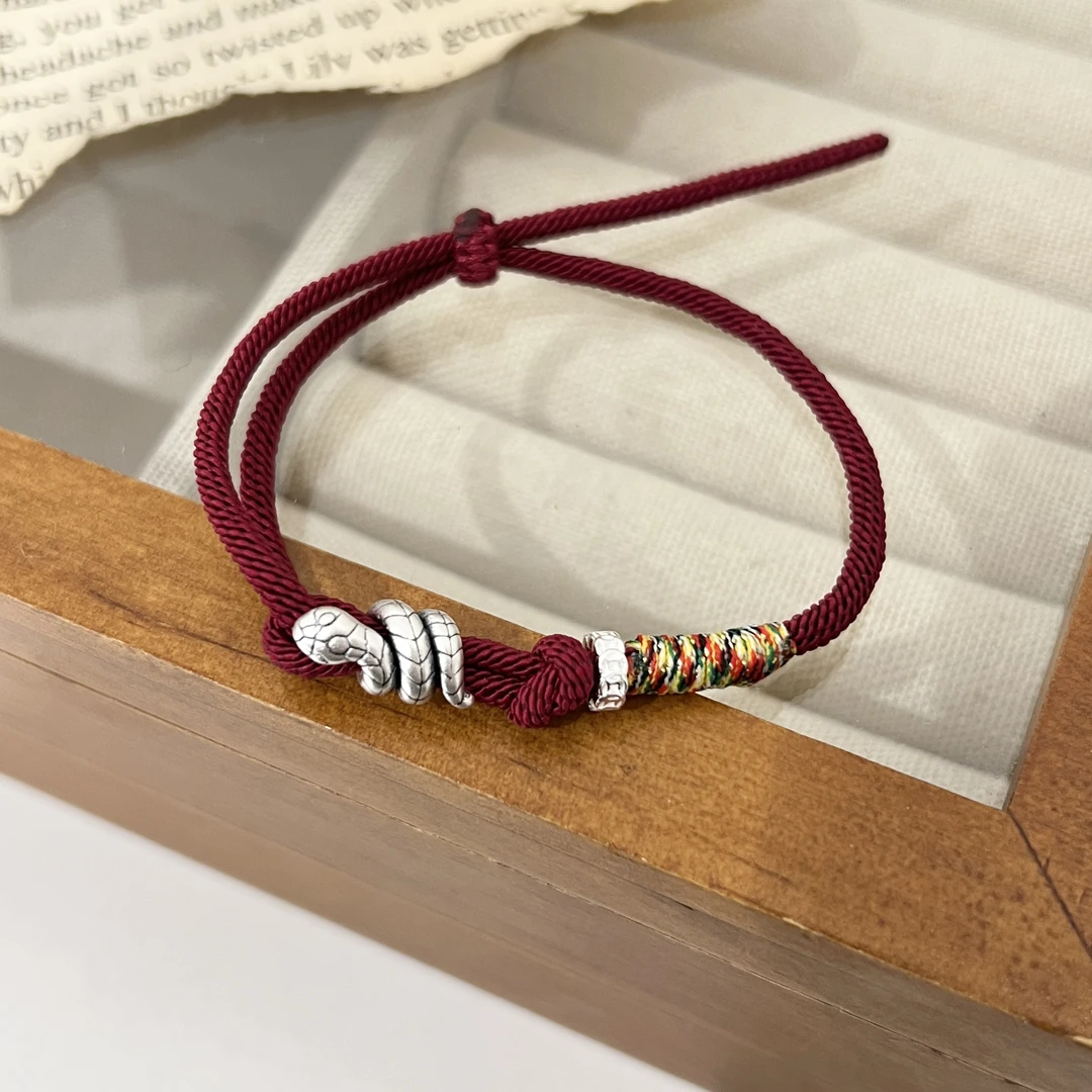 足银手链 《卷卷蛇》高级感轻奢风简约小蛇编织红绳银手链