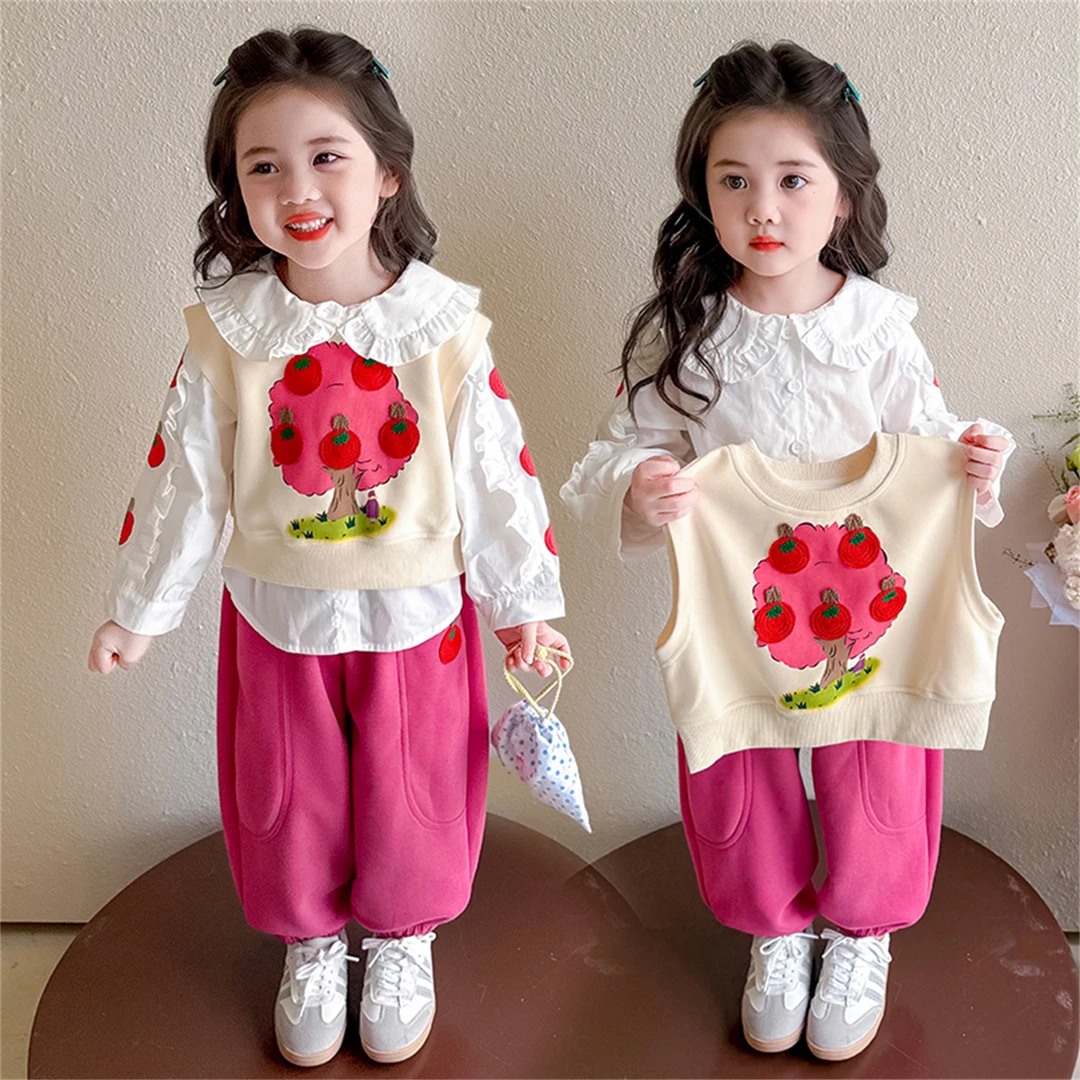 女童洋气娃娃衫套装儿童春秋季新款女宝宝背心休闲三件套小女孩潮