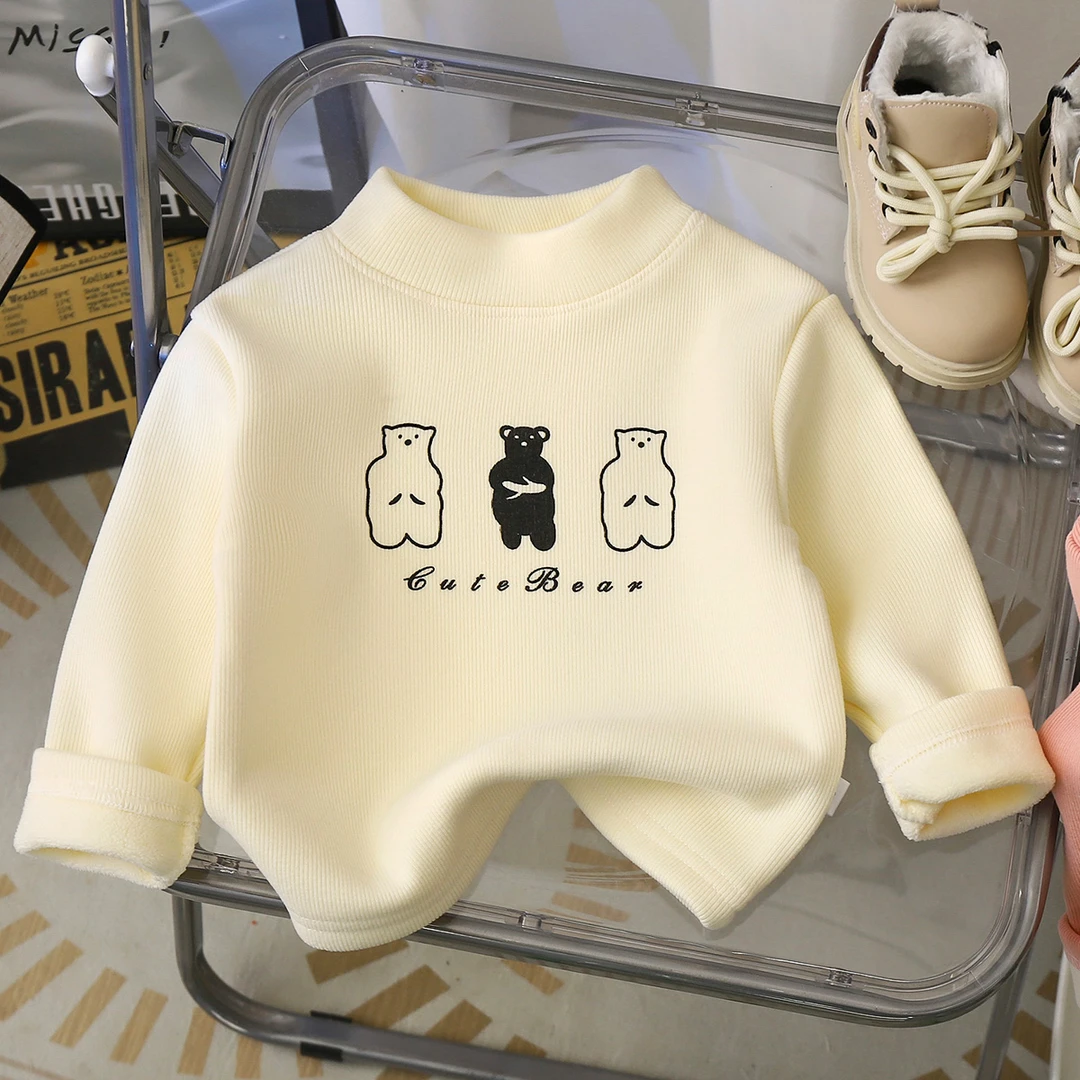 儿童加绒加厚打底衫25年冬季T恤中童长袖打底男女宝宝可爱三小熊