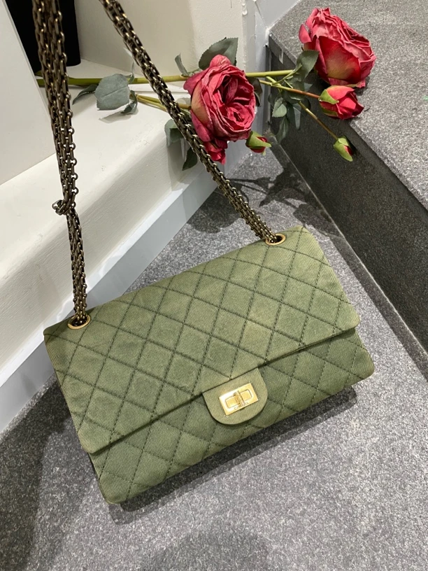 95新 Chanel/香奈儿 定金97新 绿色布面2.55单肩斜挎包