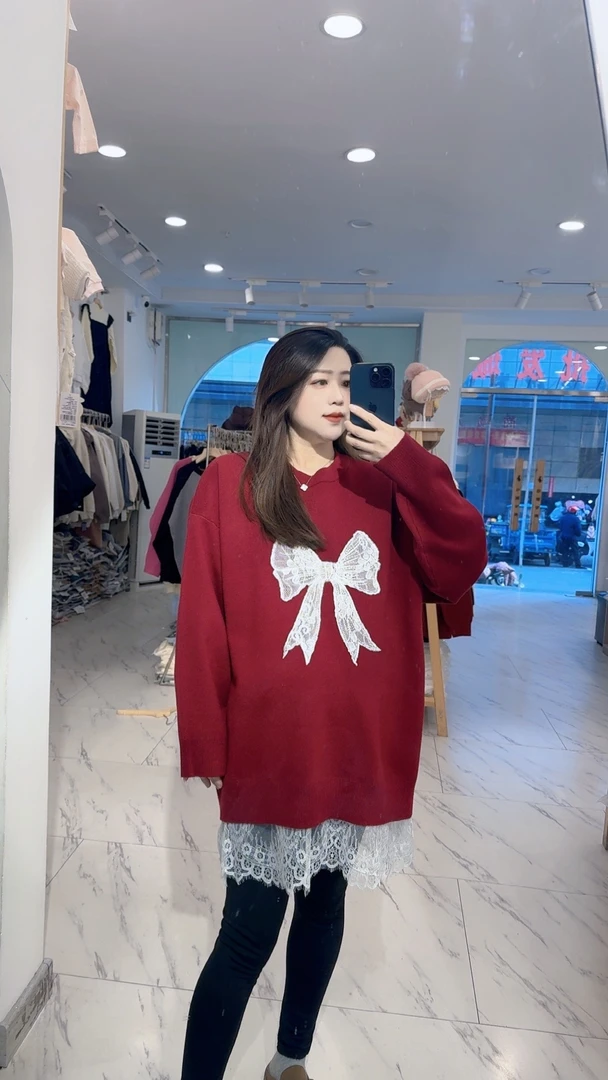 2025冬季新款孕妇针织衫蝴蝶结
