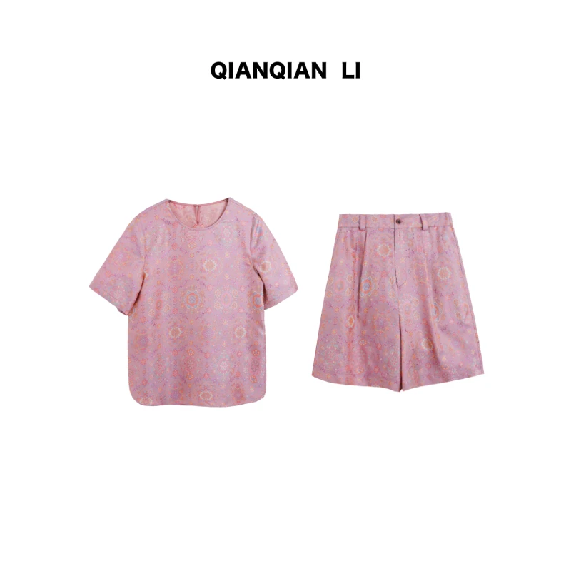 QIAN【万花千鲤】100%桑蚕丝蜀锦 短袖短裤套装