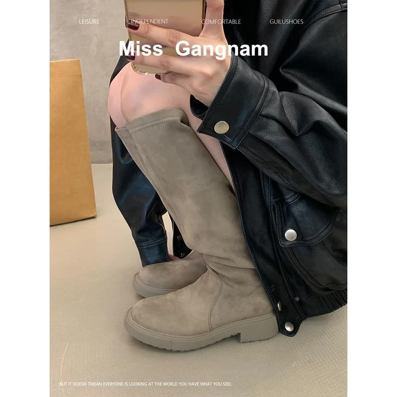 【香港&CUFK】超软版！复古绒面弹力瘦瘦高筒靴女2025秋冬款圆头