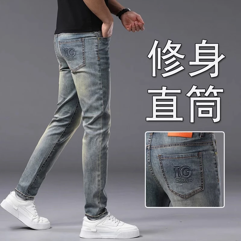 柏雷斯沃高端牛仔裤男士潮牌修身直筒2025春夏休闲高级感男牛仔裤
