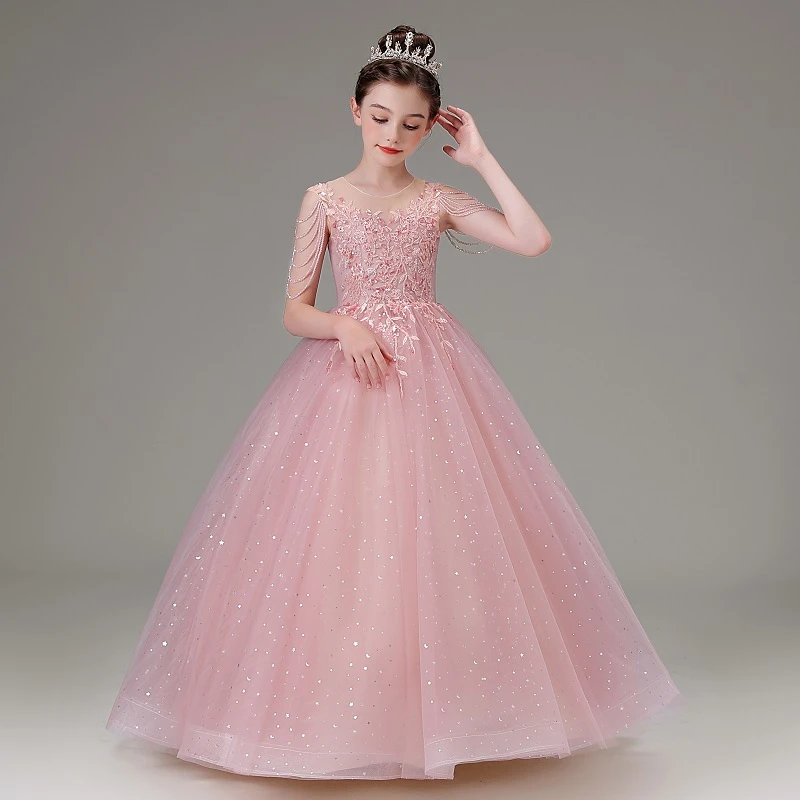儿童礼服粉色高端女童生日花童公主裙六一幼儿园主持人钢琴演出服