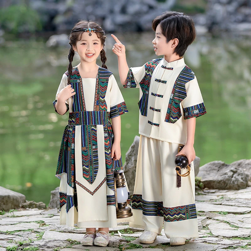 汉服女童新款夏季少数民族服装儿童短袖异域风男童国风演出服裙子