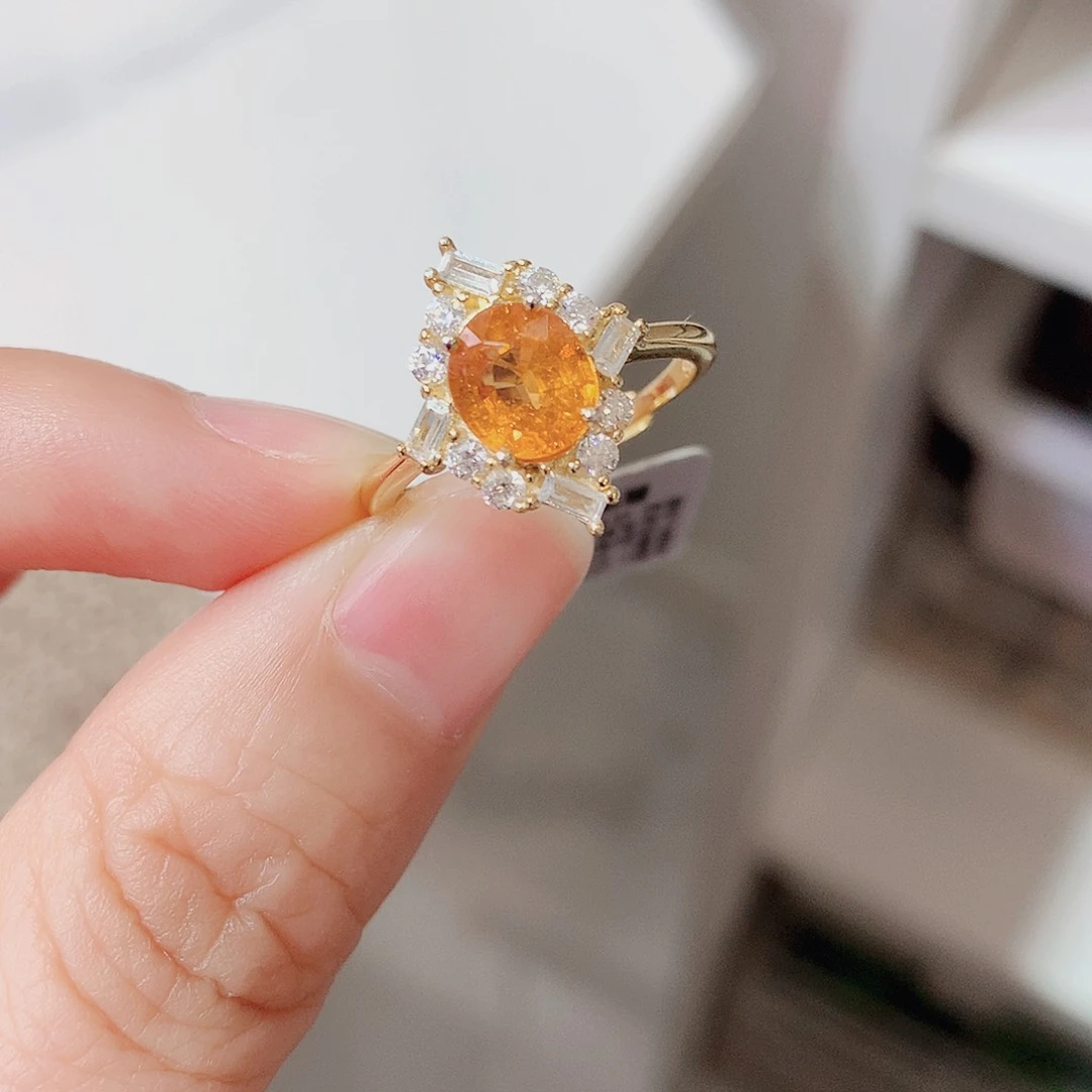 银S925镶嵌戒指石榴石（芬达石）