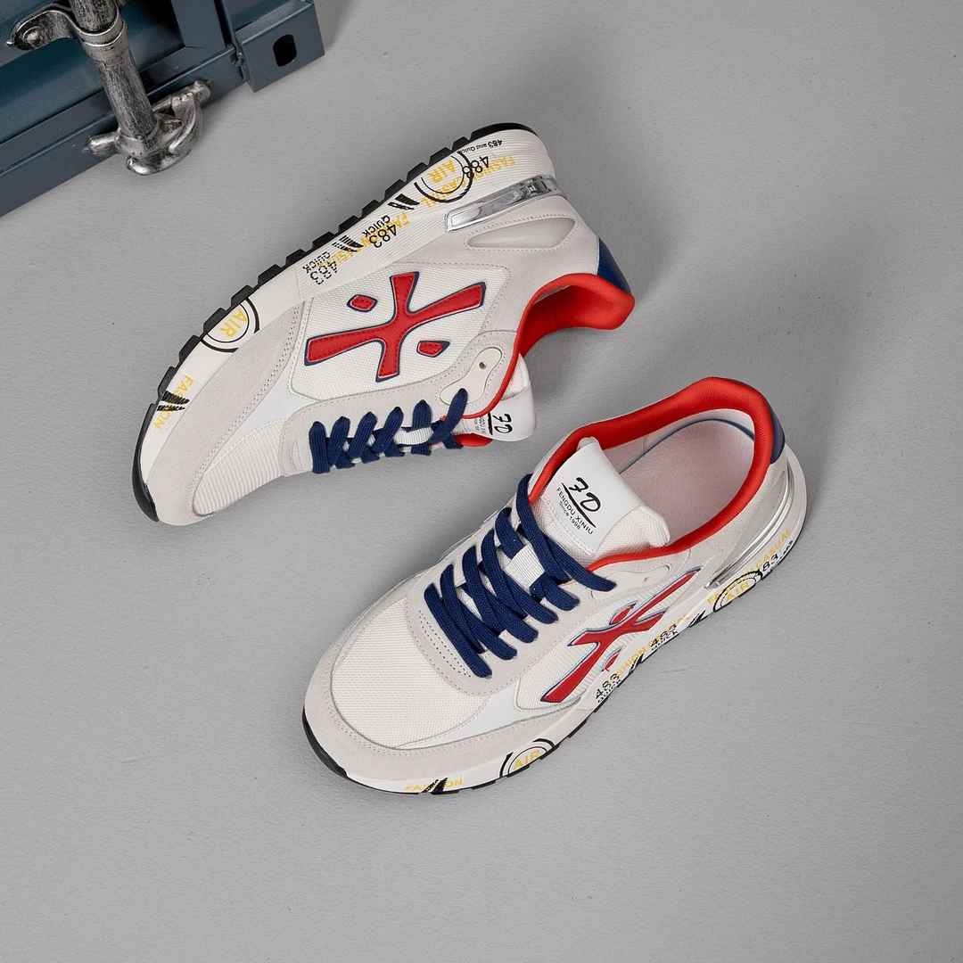 欧货潮轻奢春季2025新款拼色潮流百搭透气网男运动时尚休闲米字鞋