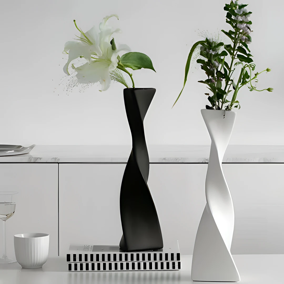 【升级品质】北欧黑白旋转陶瓷花瓶花器清仓客厅摆件玄关电视柜桌面