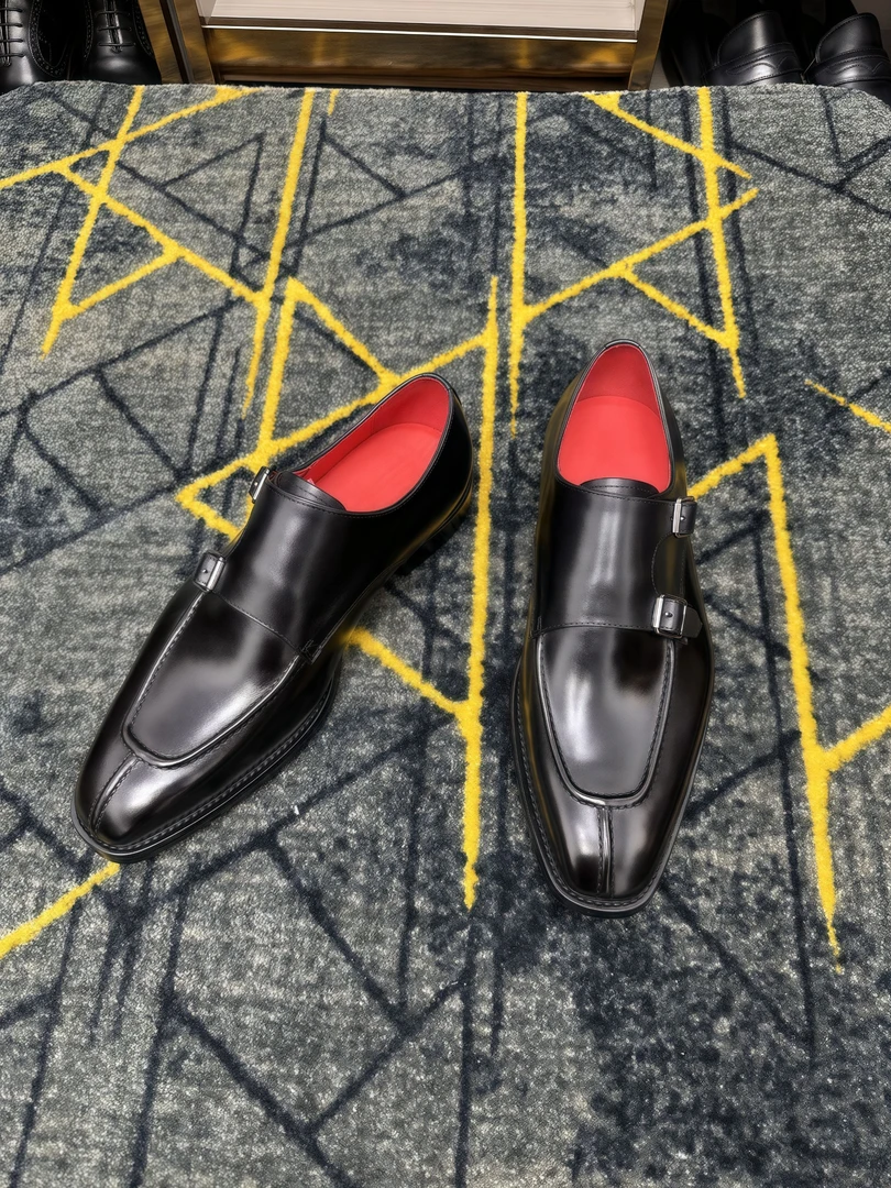 202513男士正装皮鞋琴底铜头经典双排孟克分裂头真皮大底新郎婚鞋