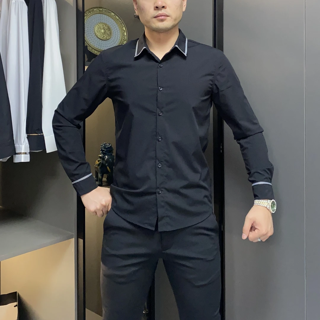 2025秋季男士新款简约高级修身休闲商务长袖衬衫衬衣宫廷时尚百搭