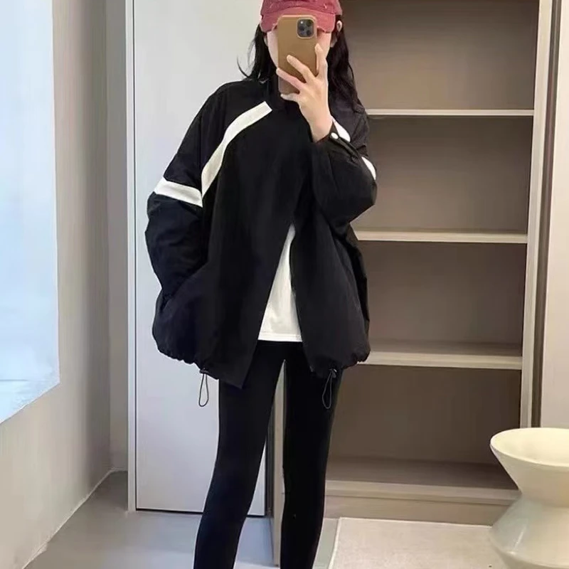 撞色冲锋衣外套女 2025春季新款薄款抽绳休闲运动夹克上衣 2515
