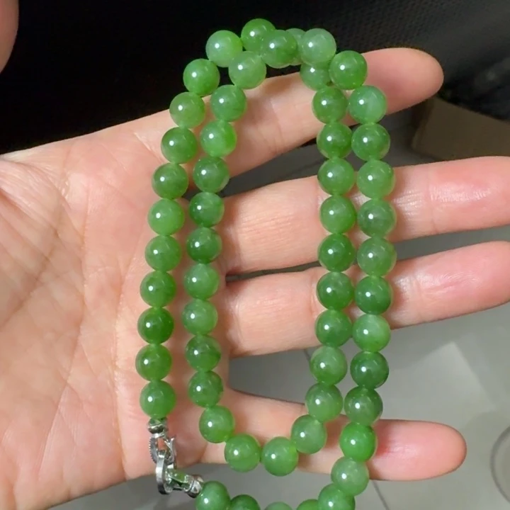 和田玉未镶嵌颈饰苹果绿项链8