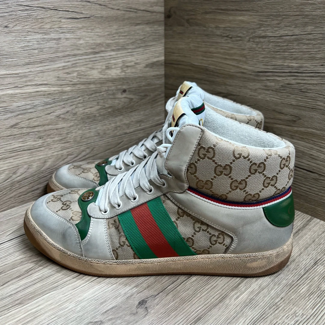 99新 GUCCI/古驰 脏脏 灰棕高帮板鞋 44码