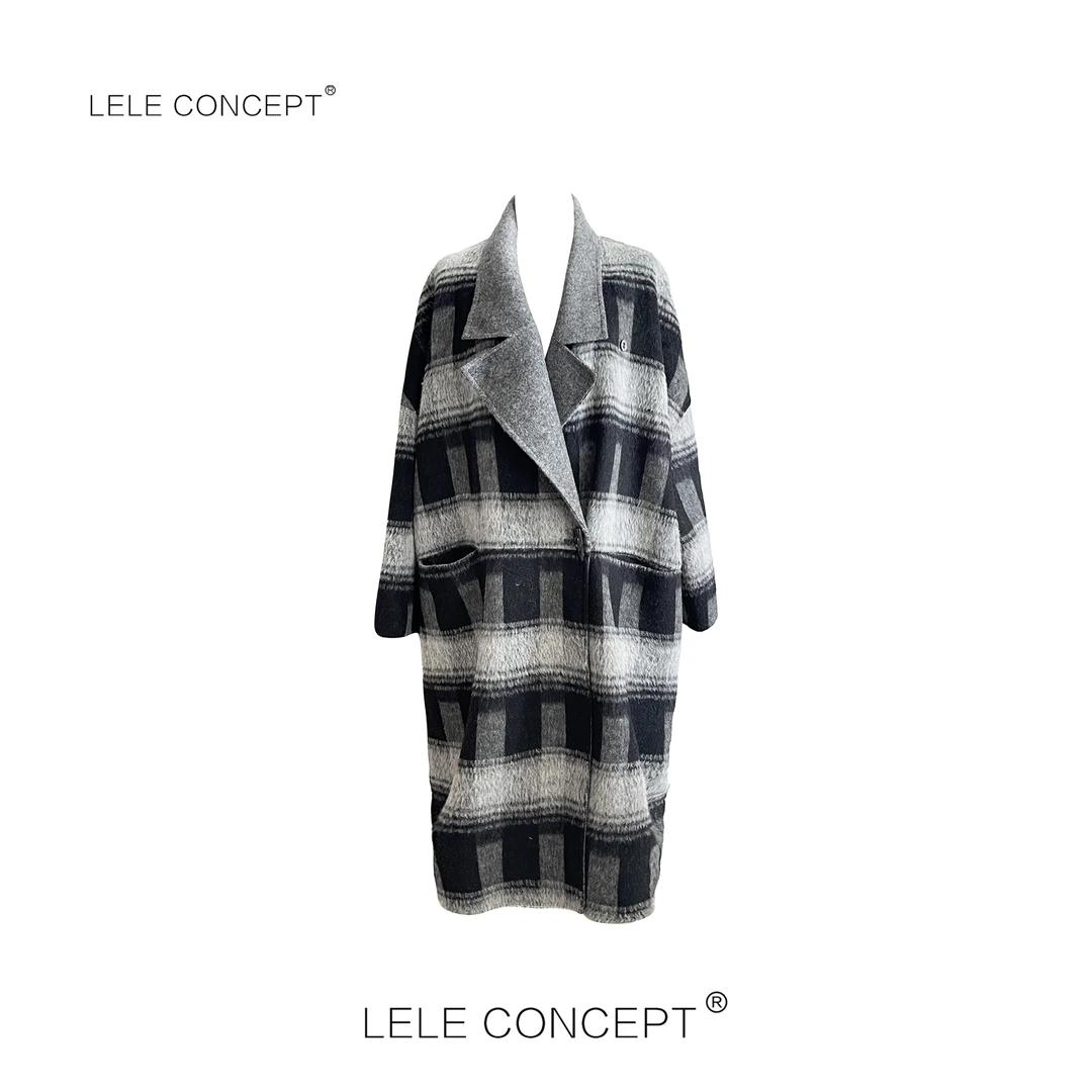 LELE CONCEPT | 霜墨格叙·都市时尚长款翻领格子大衣D0129